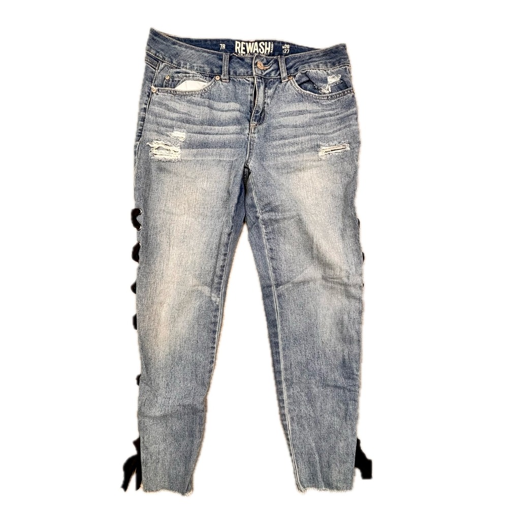 Rewash Brand Distressed Lace‎ Up Side Skinny Jeans Blue Denim Womens 7R W28 L27